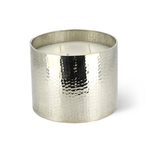 Hammered Silver Brass Candle - Amber Scent - Medium