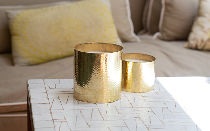 Hammered Gold Brass Candle - Oud Scent - Small